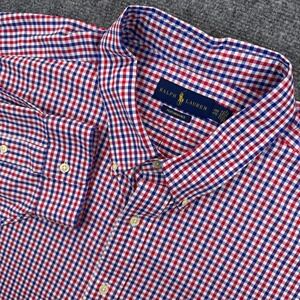 Ralph Lauren Performance Dress Shirt Mens 4XB Red White Blue Gingham Check Pony